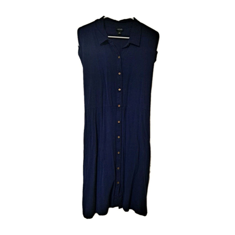 a.n.a Womens xxlarge Royal Blue Sleeveless Shirt Dress Tie Back Button Down